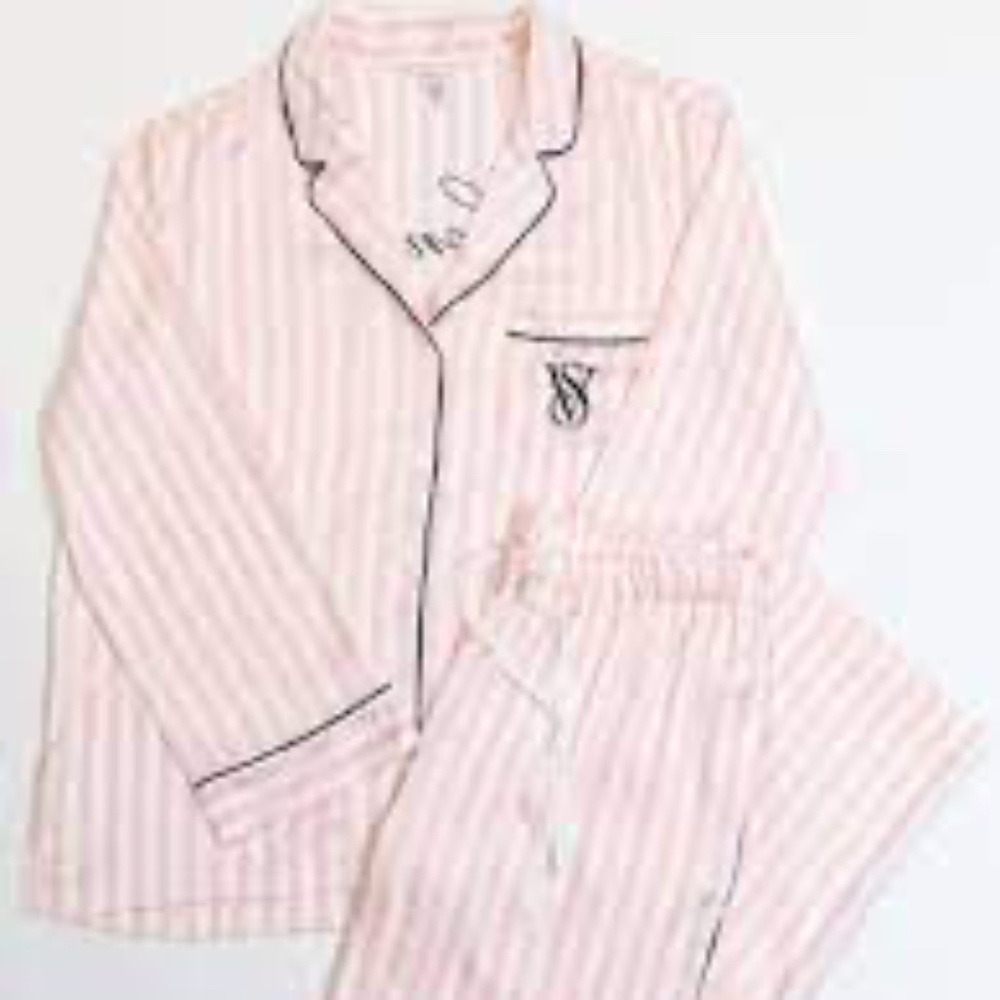 Victoria's Secret Women's Glazed Satin Long Pajama Set (S) Pink Stripes